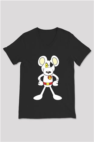 Danger Mouse Siyah Unisex  V Yaka Tişört