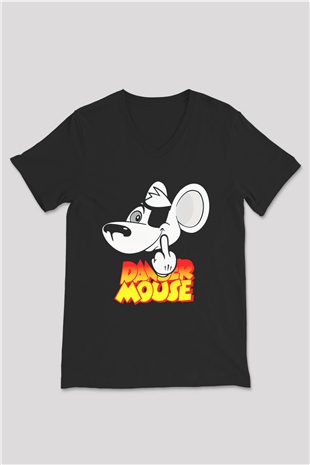 Danger Mouse Siyah Unisex  V Yaka Tişört