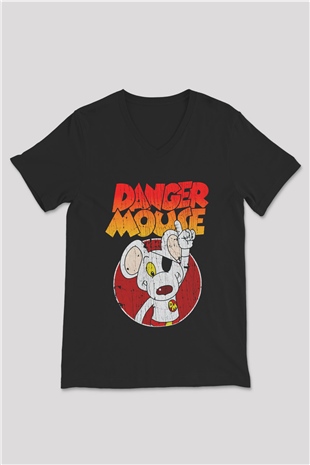 Danger Mouse Siyah Unisex  V Yaka Tişört