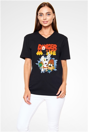 Danger Mouse Siyah Unisex  V Yaka Tişört