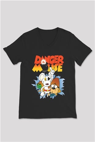 Danger Mouse Siyah Unisex  V Yaka Tişört