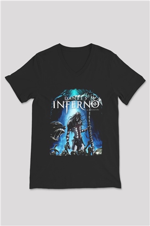 Dantes Inferno Siyah Unisex V Yaka Tişört