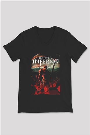 Dantes Inferno Siyah Unisex V Yaka Tişört
