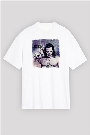 Danzig Baskılı Unisex Beyaz Oversize Tişört