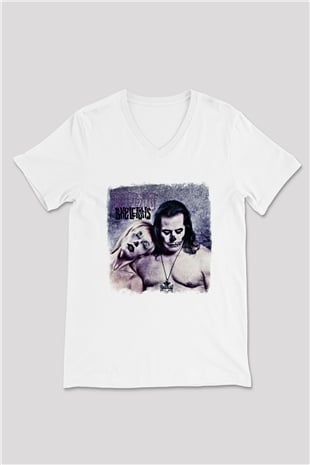 Danzig Baskılı Unisex Beyaz V Yaka Tişört