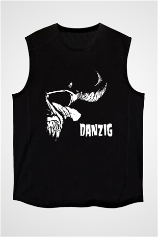 Danzig Baskılı Unisex Siyah Kolsuz Tişört
