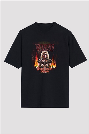 Danzig Baskılı Unisex Siyah Oversize Tişört