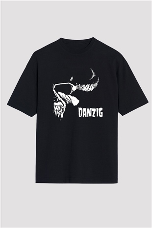 Danzig Baskılı Unisex Siyah Oversize Tişört