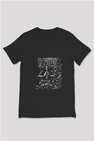 Danzig Baskılı Unisex Siyah V Yaka Tişört
