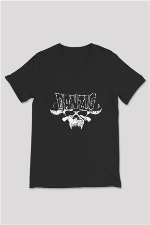 Danzig Siyah Unisex V Yaka Tişört T-Shirt