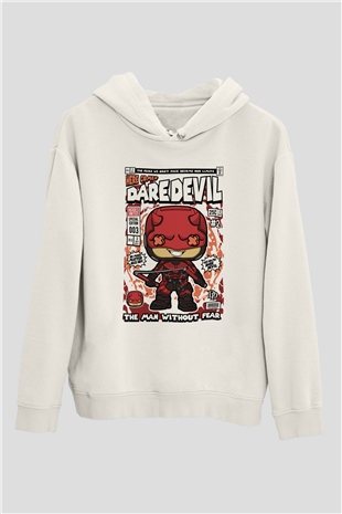 Dare Devil Baskılı Unisex Beyaz Hoodie