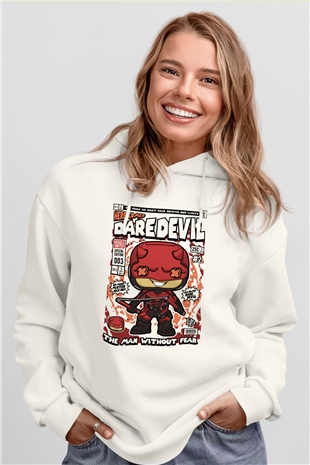 Dare Devil Baskılı Unisex Beyaz Hoodie