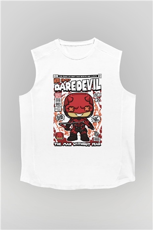 Dare Devil Baskılı Unisex Beyaz Kolsuz Tişört
