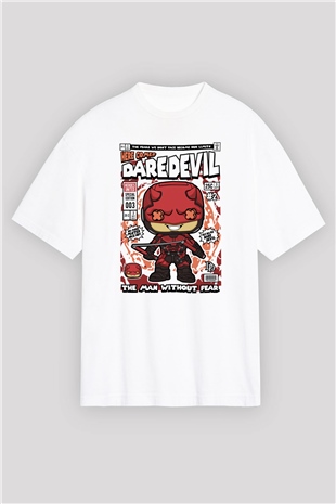 Dare Devil Baskılı Unisex Beyaz Oversize Tişört