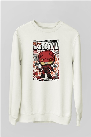 Dare Devil Baskılı Unisex Beyaz Sweatshirt