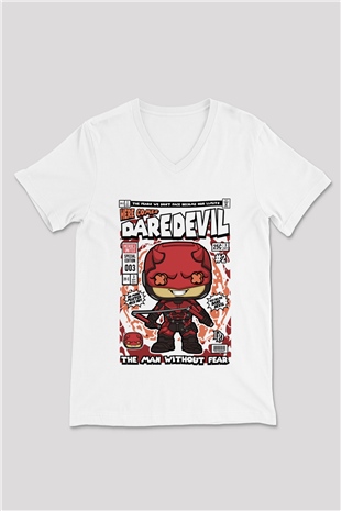 Dare Devil Baskılı Unisex Beyaz V Yaka Tişört