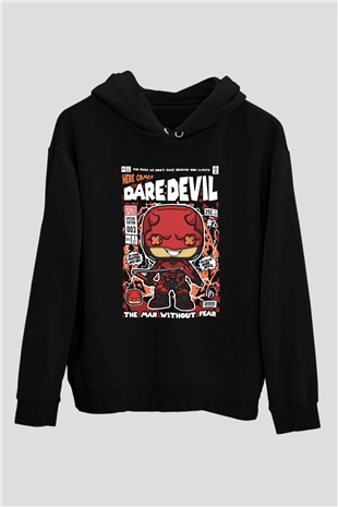 Dare Devil Baskılı Unisex Siyah Hoodie