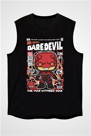 Dare Devil Baskılı Unisex Siyah Kolsuz Tişört