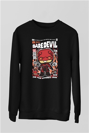 Dare Devil Baskılı Unisex Siyah Sweatshirt
