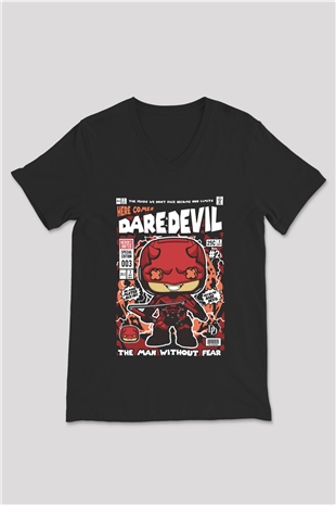 Dare Devil Baskılı Unisex Siyah V Yaka Tişört