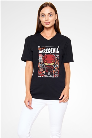 Dare Devil Baskılı Unisex Siyah V Yaka Tişört