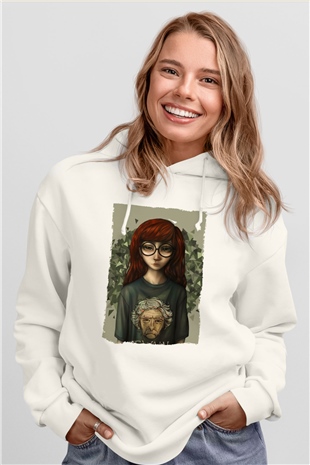 Daria Beyaz Unisex Kapşonlu Sweatshirt