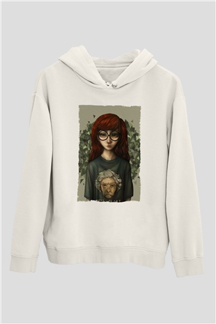 Daria Beyaz Unisex Kapşonlu Sweatshirt