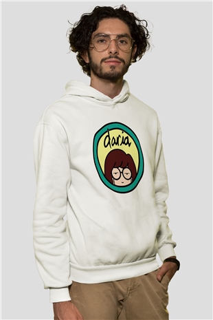 Daria Beyaz Unisex Kapşonlu Sweatshirt