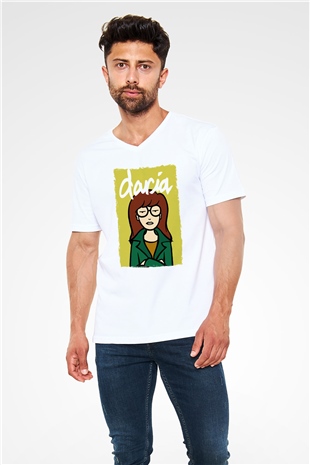 Daria Beyaz Unisex V Yaka Tişört