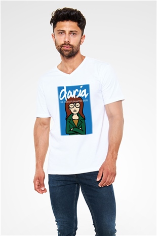 Daria Beyaz Unisex V Yaka Tişört T-Shirt