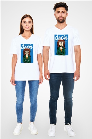 Daria Beyaz Unisex V Yaka Tişört T-Shirt