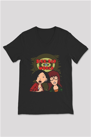 Daria Siyah Unisex V Yaka Tişört