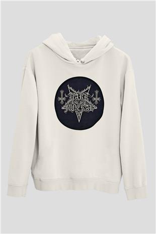 Dark Funeral Baskılı Beyaz Unisex Kapüşonlu Sweatshirt