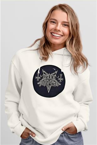 Dark Funeral Baskılı Beyaz Unisex Kapüşonlu Sweatshirt