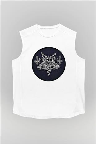 Dark Funeral Baskılı Beyaz Unisex Kolsuz Tişört - Tshirt