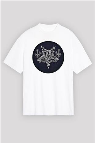 Dark Funeral Baskılı Beyaz Unisex Oversize Tişört - Tshirt