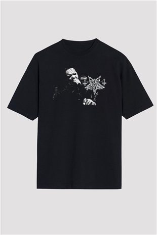 Dark Funeral Baskılı Unisex Siyah Oversize Tişört - Tshirt