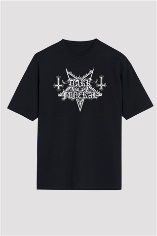 Dark Funeral Baskılı Unisex Siyah Oversize Tişört - Tshirt