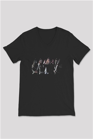 Dark Funeral Baskılı Unisex Siyah V Yaka Tişört - Tshirt