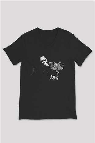 Dark Funeral Baskılı Unisex Siyah V Yaka Tişört - Tshirt
