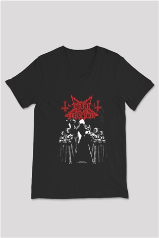 Dark Funeral Baskılı Unisex Siyah V Yaka Tişört - Tshirt
