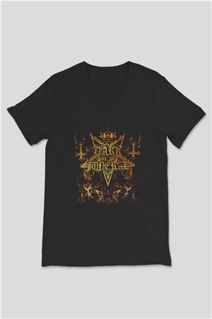 Dark Funeral Baskılı Unisex Siyah V Yaka Tişört - Tshirt