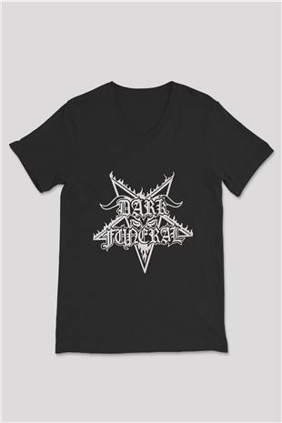 Dark Funeral Baskılı Unisex Siyah V Yaka Tişört - Tshirt