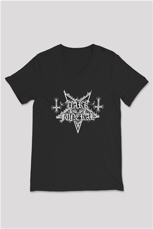 Dark Funeral Baskılı Unisex Siyah V Yaka Tişört - Tshirt