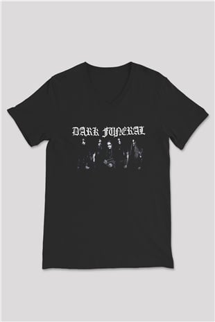 Dark Funeral Baskılı Unisex Siyah V Yaka Tişört - Tshirt