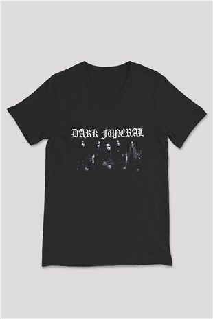 Dark Funeral Baskılı Unisex Siyah V Yaka Tişört - Tshirt