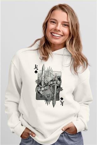 Dark Souls Baskılı Beyaz Unisex Kapüşonlu Sweatshirt