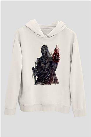 Dark Souls Baskılı Beyaz Unisex Kapüşonlu Sweatshirt