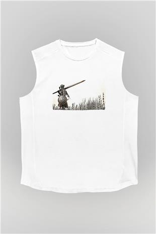 Dark Souls Baskılı Beyaz Unisex Kolsuz Tişört - Tshirt