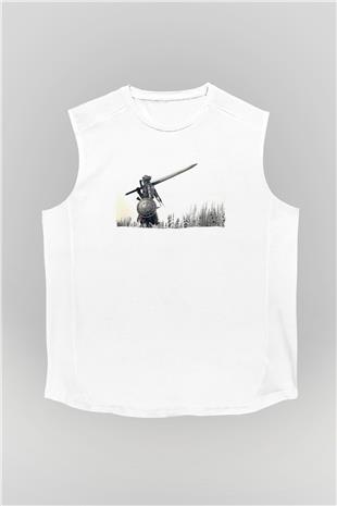 Dark Souls Baskılı Beyaz Unisex Kolsuz Tişört - Tshirt